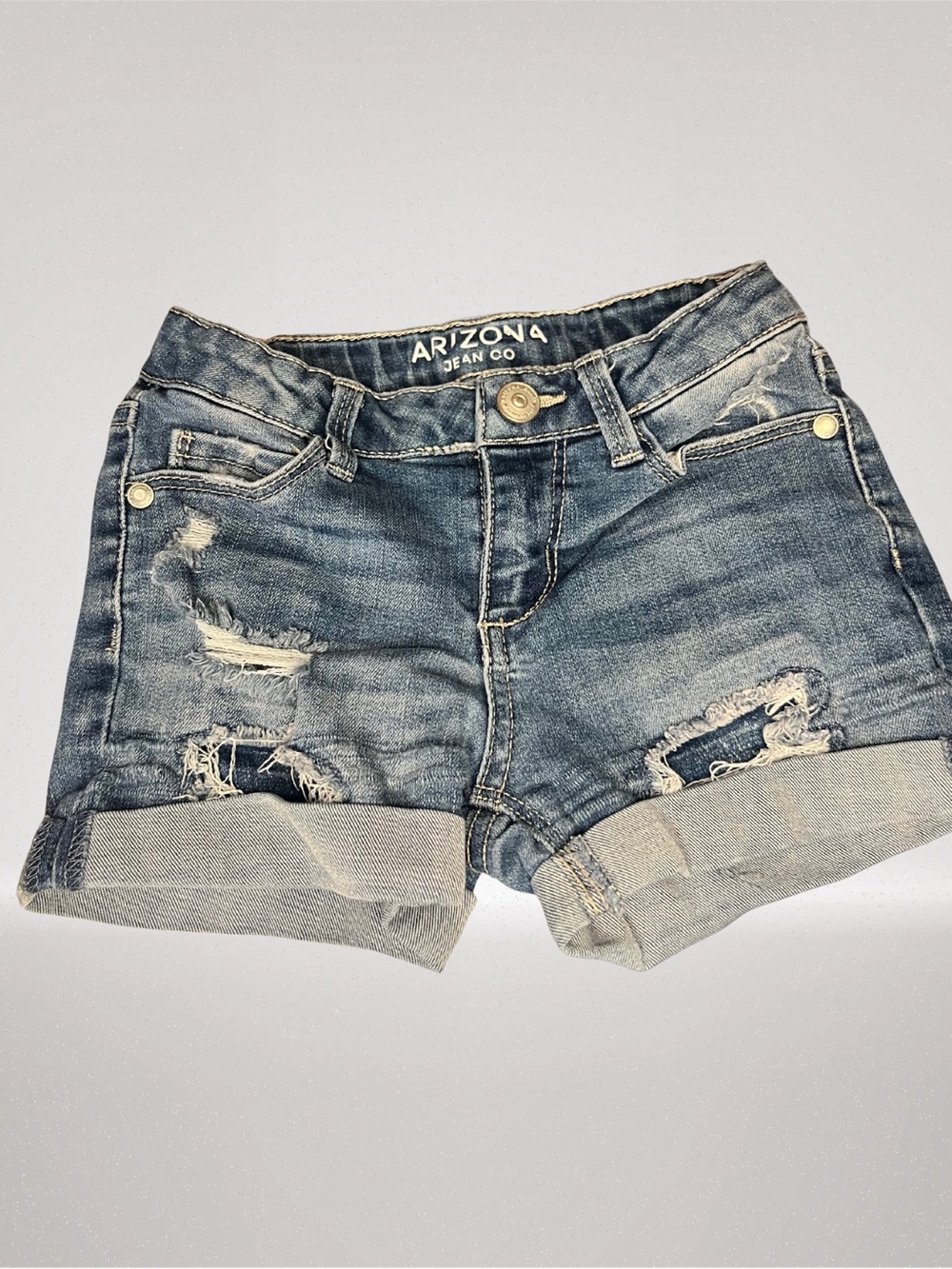 Arizona Jean Co Girls Distressed Denim Shorts Size 6 Regular Cuffed